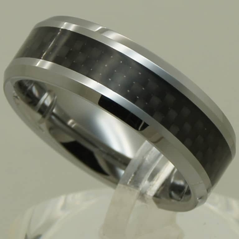 8mm Black Inlay Carbon Fiber Tungsten Ring