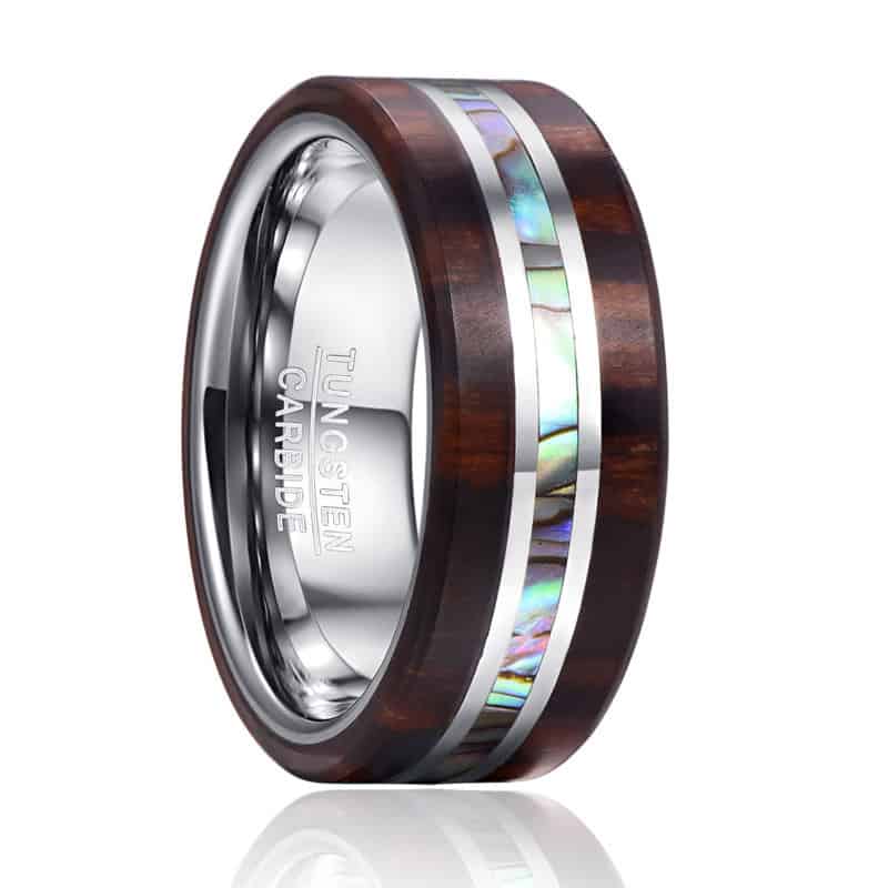 8mm Ebony Wood Natural Abalone Shell Tungsten Ring