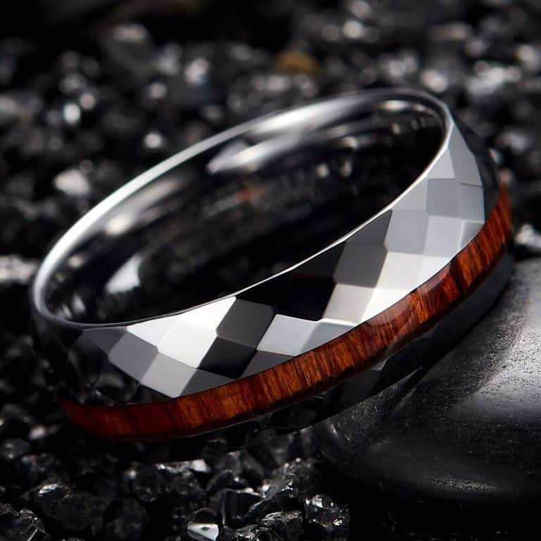 8mm Men's Silver Pattern Wood Inlayed Tungsten Ring