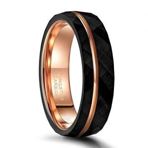 4mm 6mm 8mm Black Tungsten Ring With Thin Rose Gold Groove - 6mm