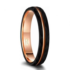 4mm 6mm 8mm Black Tungsten Ring With Thin Rose Gold Groove - 4mm