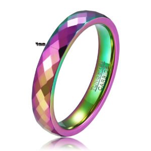 4mm rainbow diamond-faceted tungsten ring