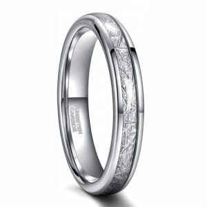 4mm silver meteorite inlay tungsten ring