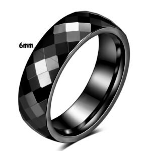 6mm black diamond-faceted tungsten ring