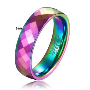 6mm rainbow diamond-faceted tungsten ring