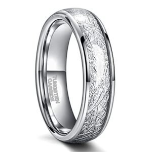 6mm silver meteorite inlay tungsten ring