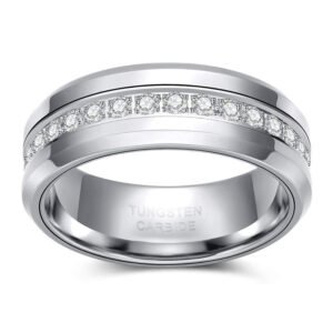 8mm silver cubic zirconia eternity tungsten ring