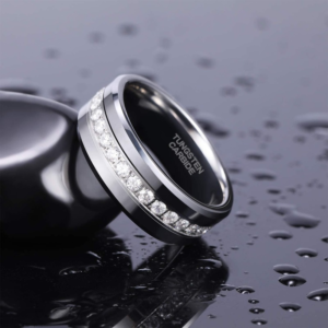 8mm silver cubic zirconia eternity tungsten ring detail view