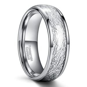 8mm silver meteorite inlay tungsten ring