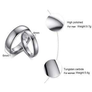 Silver tungsten wedding bands showing polished comfort-fit domed profile