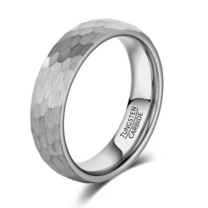 6mm Men's Silver Hammered Tungsten Wedding Band