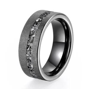 8mm Men's Sandblasted Grey Tungsten Wedding Band with Zircon Inlay