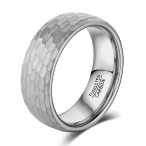8mm Men's Silver Hammered Tungsten Wedding Band
