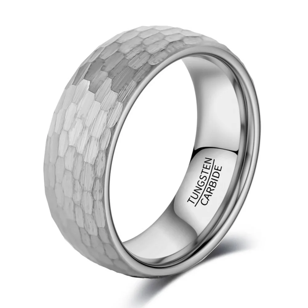 8mm Men's Silver Hammered Tungsten Wedding Band 8mm Men's Silver Hammered Tungsten Wedding Band